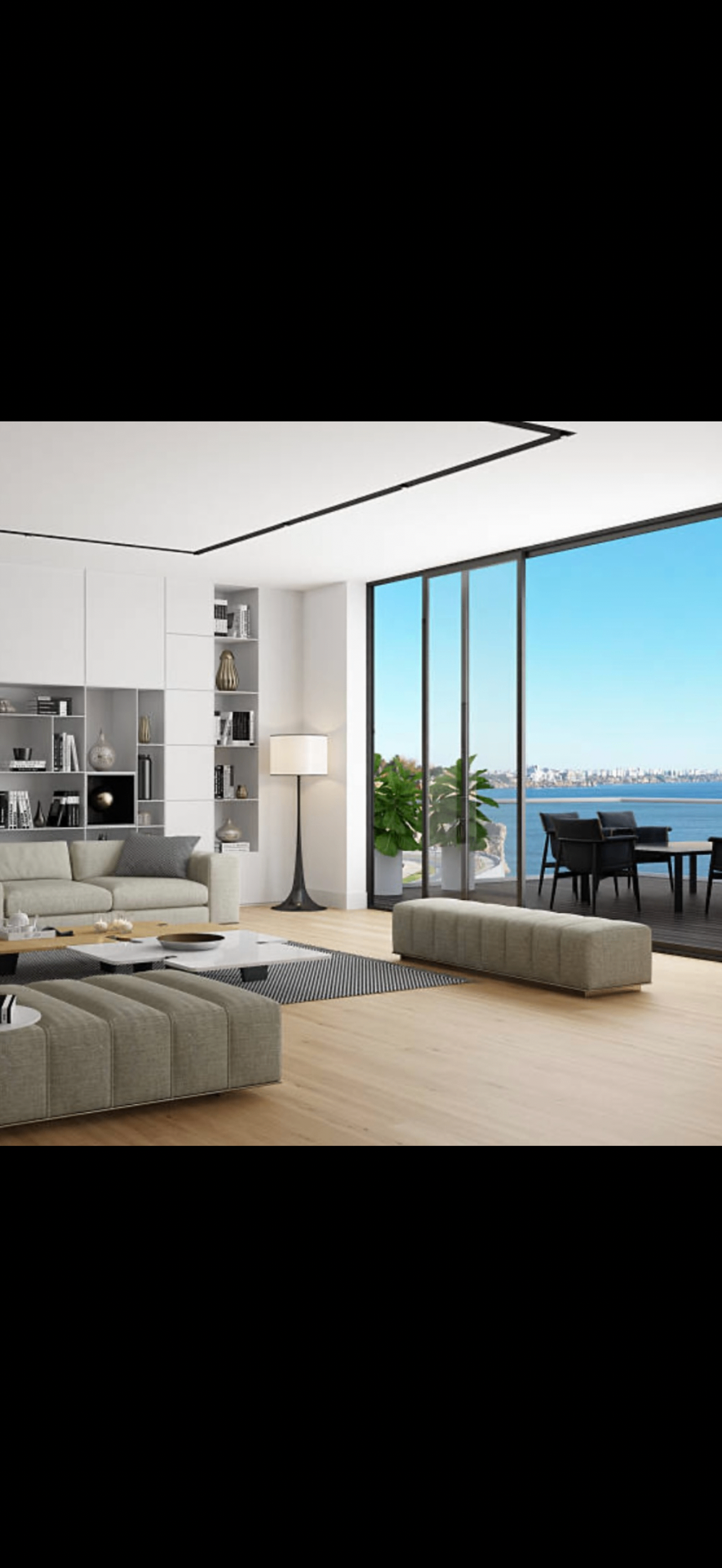 Modern living room with sea view