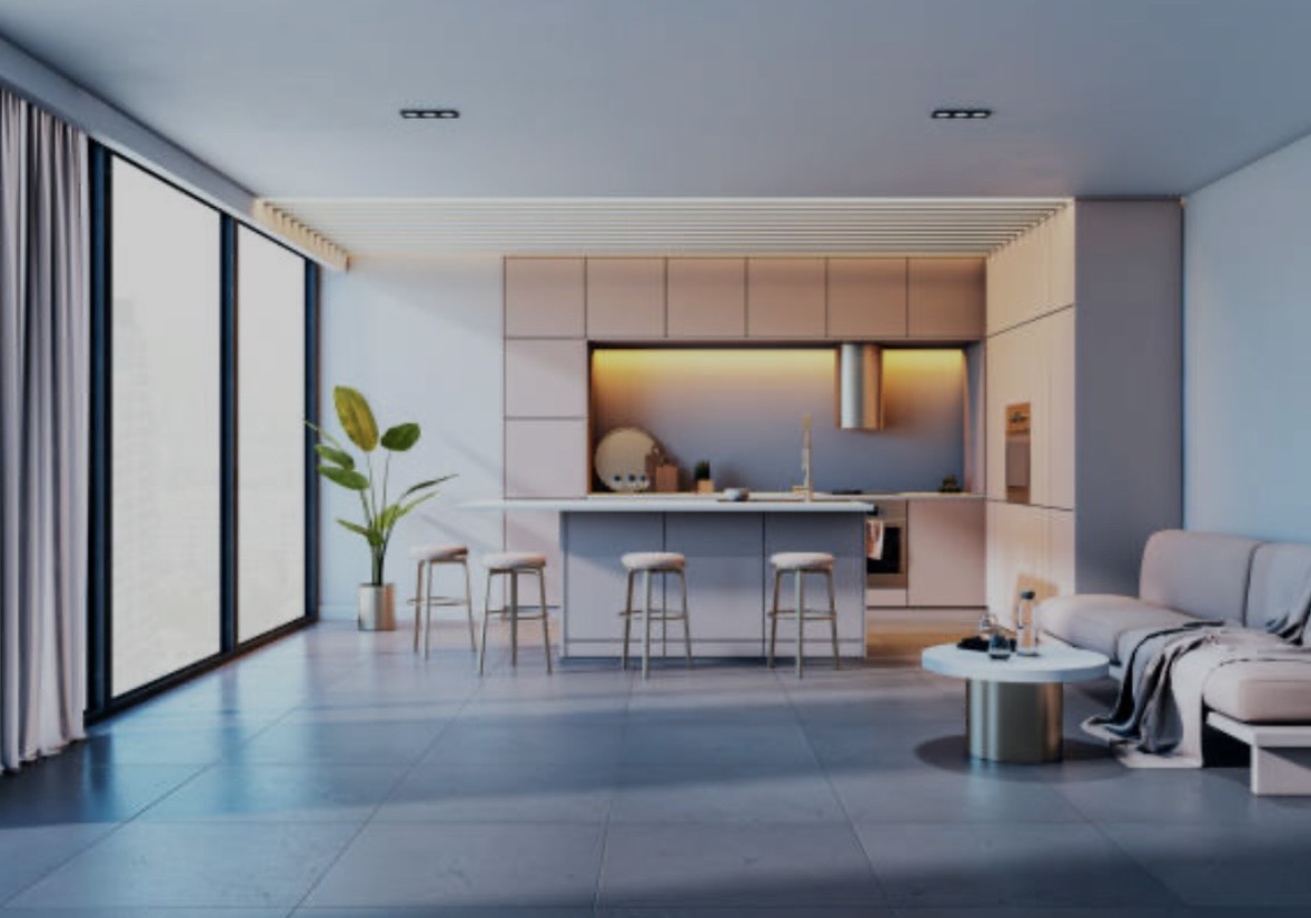 Modern kitchen with island and bar stools